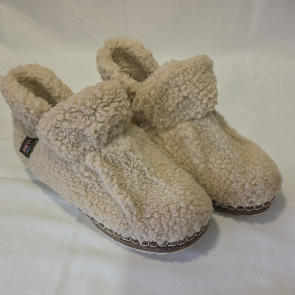 LL Bean Sherpa Fleece Cozy Slip On Slippers Booties Women’s Size 7 Natural B8